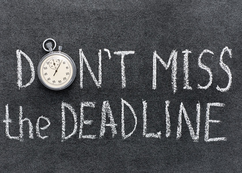 Chalkboard readout of “don’t miss the deadline”